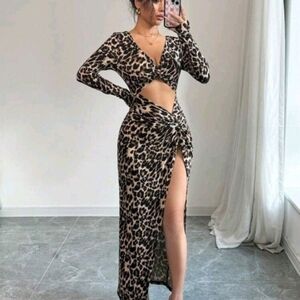 Leopard Cutout Maxi Dress with Side Slit